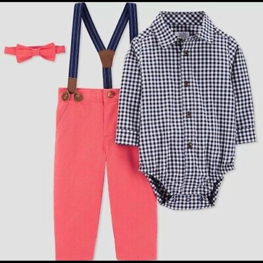 Carter’s shirt, bow tie, suspenders, and pants set